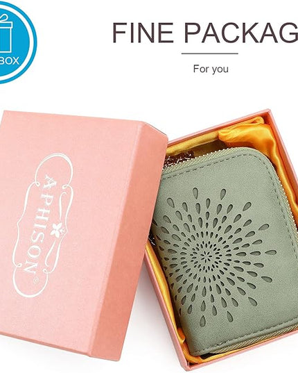 APHISON RFID Credit Card Holder Zipper Card Case Keychain Small Wallet for Women 1942-2 GREEN