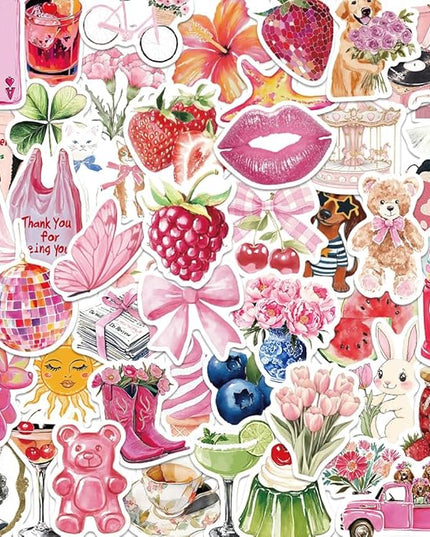 55 PCS Vintage Pink Stickers, Waterproof Retro Aesthetic Stickers for Water Bottles,Laptop Scrapbook Journaling Decorative Decals for Adults