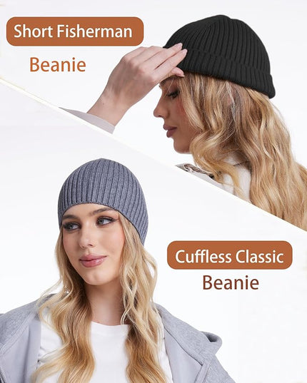 choshion Wool Knit Fisherman Beanie Hat for Men Women,Cuffless Warm Short Cuff Beanies Toboggan Ski Hats Winter Skull Cap