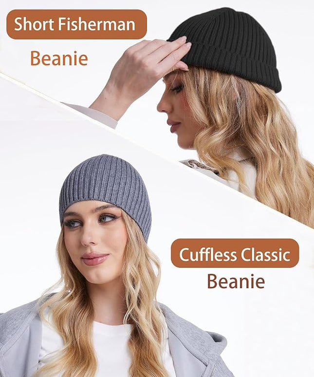 choshion Wool Knit Fisherman Beanie Hat for Men Women,Cuffless Warm Short Cuff Beanies Toboggan Ski Hats Winter Skull Cap