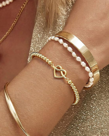 Gold Bracelets for Women 14K Gold Beaded Bracelets Stackable Bracelets for Women Gold Charm Bracelet Non Tarnish Gold Jewelry for Women Trendy
