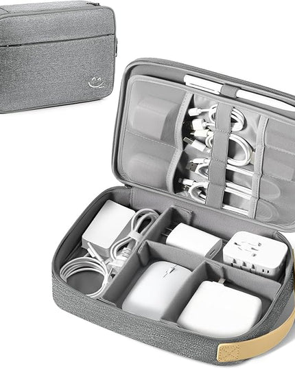 Travelkin Large Cord Organizer Travel, Electronic Organizer Travel Case, Expandable Cable Organizer Bag For Cords, Chargers Phone, Usbs, Tablet (Up to 10"), SD Card (Grey)