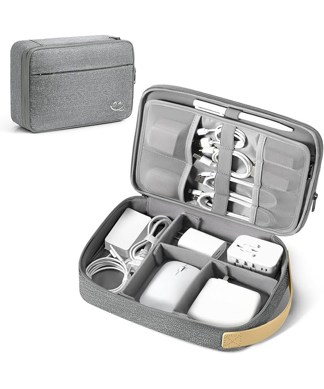 Travelkin Large Cord Organizer Travel, Electronic Organizer Travel Case, Expandable Cable Organizer Bag For Cords, Chargers Phone, Usbs, Tablet (Up to 10"), SD Card (Grey)