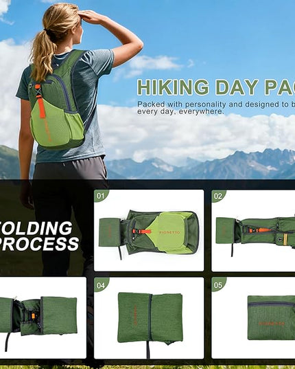 FIORETTO 10L Lightweight Packable Hiking Backpack Small Foldable Daypack for Women Men Compact Travel Backpack for Camping & Outdoor, Green