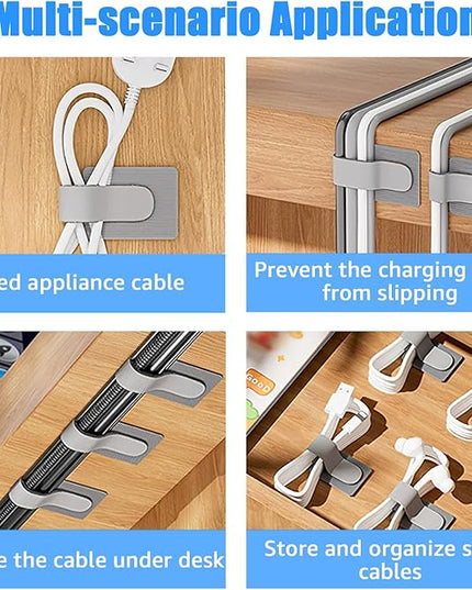 80PCS Hook and Loop Cable Ties, Hook and Loop Cable Straps, Under Desk Cable Management, Adhesive Cable Clips, Sticky-Back Cord Organizer for Desk, Household & Office Organization (Black)