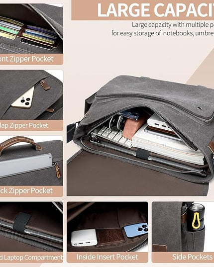 Canvas Messenger Bag for Men Waterproof Business Bags for Men Vintage Canvas Laptop Bag