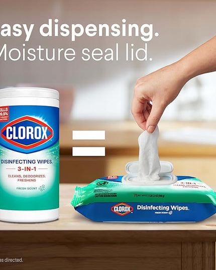 Clorox Disinfecting Wipes Flex Pack, Bleach Free, Fresh Scent, 75 Count (Pack May Vary)