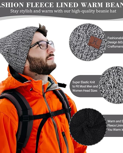 FZ FANTASTIC ZONE Mens Winter Knit Hat Beanie Long Neck Scarf Touchscreen Gloves Set Fleece Skull Caps Gifts for Men Women