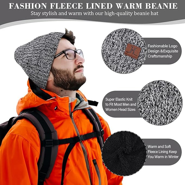 FZ FANTASTIC ZONE Mens Winter Knit Hat Beanie Long Neck Scarf Touchscreen Gloves Set Fleece Skull Caps Gifts for Men Women