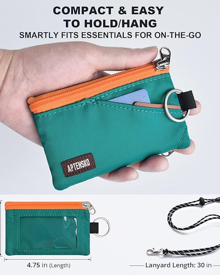 RFID Travel Wallet with Adjustable Lanyard-Zipper Small Wallet with ID Card Holder, Keychain for women&men-Minimalist Slim Waterproof Nylon case for ID, Cash, Key (Turquoise)