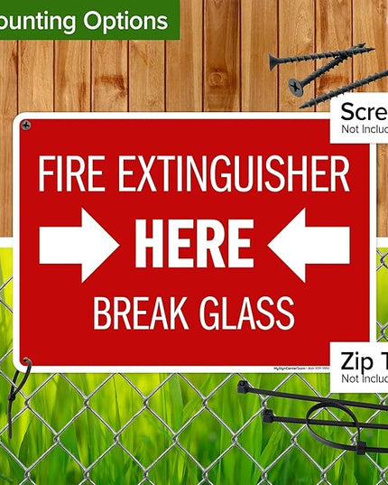 Fire Extinguisher Here Break Glass Sign, 10x14 Inches, 55 mil thick HDPS (high density polystyrene), Made in USA by My Sign Center