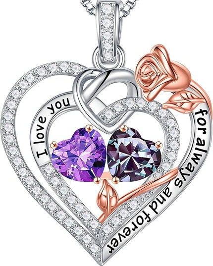Iefil Christmas Gifts for Wife Women - 925 Sterling Silver Double Birthstone Necklace, Anniversary Birthday Gifts for Women, Jewelry Gift for Wife Girlfriend Mom Her