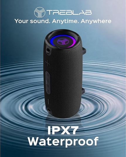 TREBLAB HD-Max Portable Bluetooth Speaker, 60W Loud Stereo Sound with Deep Bass, IPX7 Waterproof Outdoor Speaker, 20H Playtime, Powerbank, RGB Party Lights