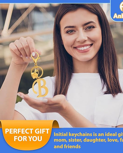 A-Z Heart Initial Letter Keychain, Stainless Steel Alphabet Charm for Handbags, Gift for Women and Girls
