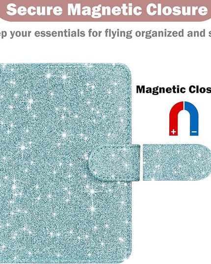 HOTCOOL Passport Holder Travel Essentials Airplane & Cruise Essentials Ship Leather Wallet Cover Case RFID Blocking Women & Men Vacation Travel Accessories Gifts Deals, Glitter - Blue
