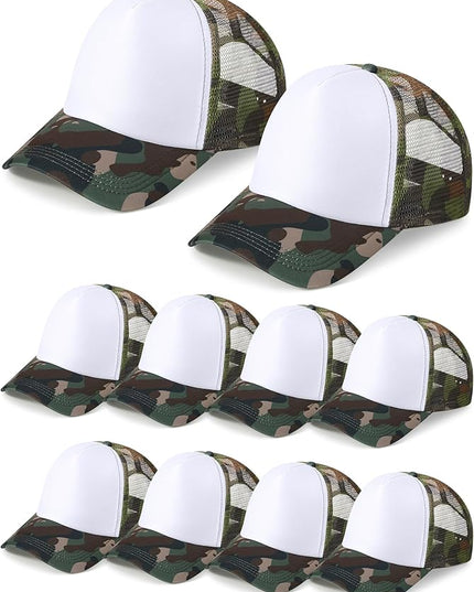 10 Pcs Sublimation Blank Trucker Hats Bulk Mesh Baseball Cap Polyester Mesh Trucker Hat for Men and Women