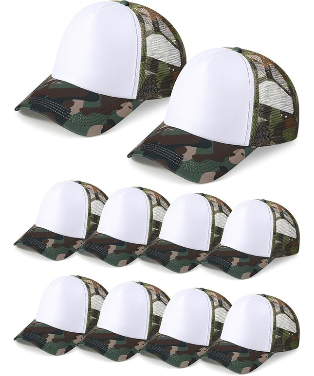 10 Pcs Sublimation Blank Trucker Hats Bulk Mesh Baseball Cap Polyester Mesh Trucker Hat for Men and Women
