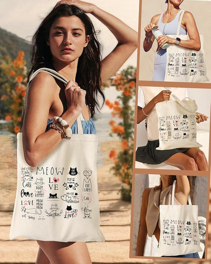 Aesthetic Canvas Tote Bag - Reusable Shoulder Tote Bag for Women Lady Casual Vacation, Shopping, Work, Gym