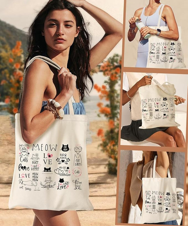 Aesthetic Canvas Tote Bag - Reusable Shoulder Tote Bag for Women Lady Casual Vacation, Shopping, Work, Gym