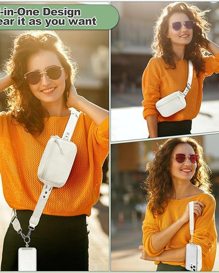Clip and Go Strap for Phone with Wallet Crossbody, Adjustable Phone Lanyard with Detachable RFID Wristlet Wallet & Ultra-Thin 360° Rotatable Metal Tabs for All Smartphones (Cream)
