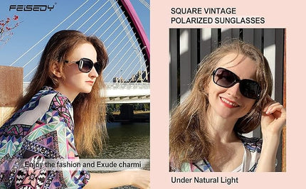 FEISEDY Vintage Square Polarized Sunglasses for Women UV400 Travel Driving Fashion Arcuate Sunglasses B2526