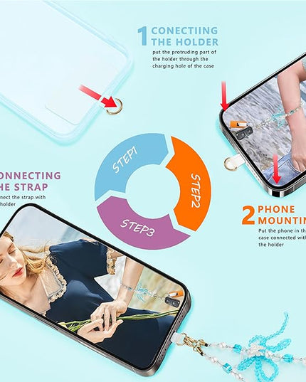 Marble Beaded Phone Wrist Strap,Detachable Phone Bracelet Strap with Tether Tab,Hands-Free Wristlet Strap (Blue & White)