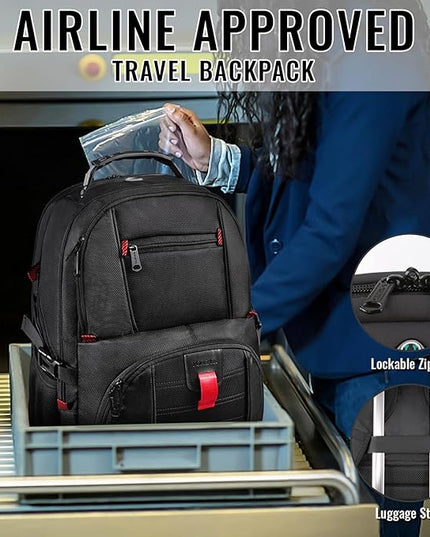 YOREPEK Travel Backpack, 15.6 Inch Laptop Backpacks for Men Women, Water Resistant College Backpack Airline Approved Business Work Bag with USB Charging Port Fits 15.6 Inch Computers, Black