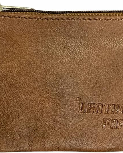 LEATHER FARM's lambskin leather coin pouch/coin purse for both mens and womens. (TAN)