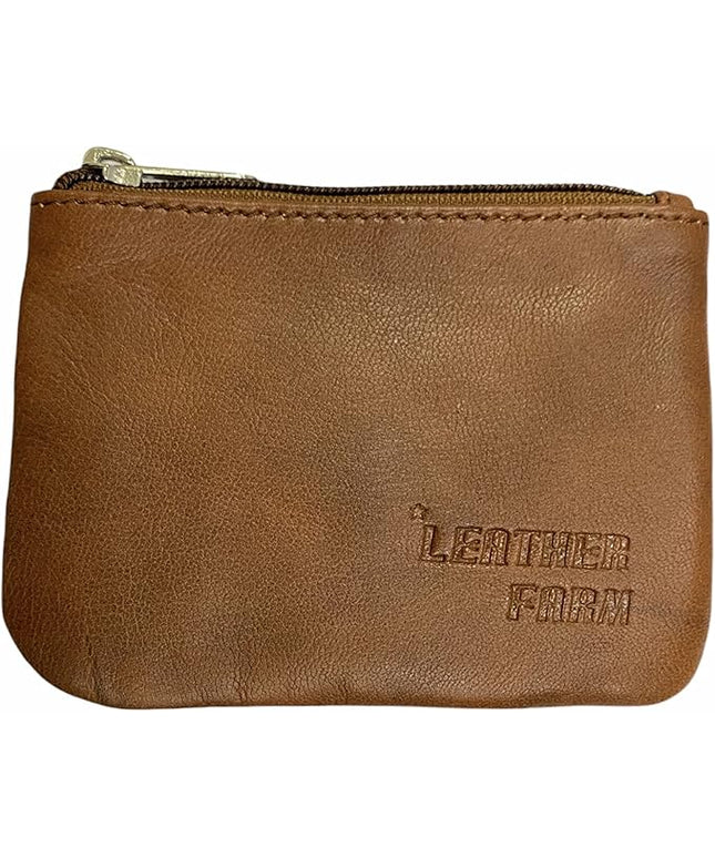 LEATHER FARM's lambskin leather coin pouch/coin purse for both mens and womens. (TAN)