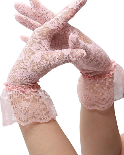 ATHX Women's Lace Floral Opera Tea Party Gloves 80s Wrist Length Bridal Wedding Prom Gloves Costume Accessories