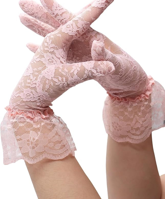 ATHX Women's Lace Floral Opera Tea Party Gloves 80s Wrist Length Bridal Wedding Prom Gloves Costume Accessories