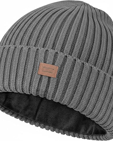 Merino Wool Beanie Hat for Men Women - Thermal Knitted Winter Hat for Large Heads Hiking Running Cap Wrap for Cold Weather