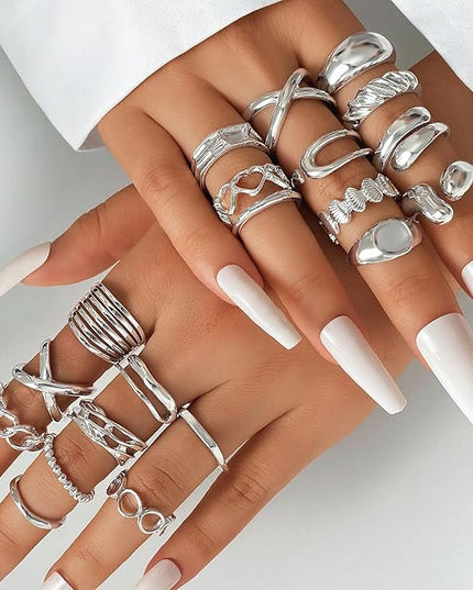 KISS WIFE Goldenen Silvery Black Kunckle Rings Set for Women, Dainty Simple Trendy Cute Stackable Finger Rings Pack, Perfect for Stacking Layering on Thumb and Knuckle, Mixed Size, Jewelry Gift