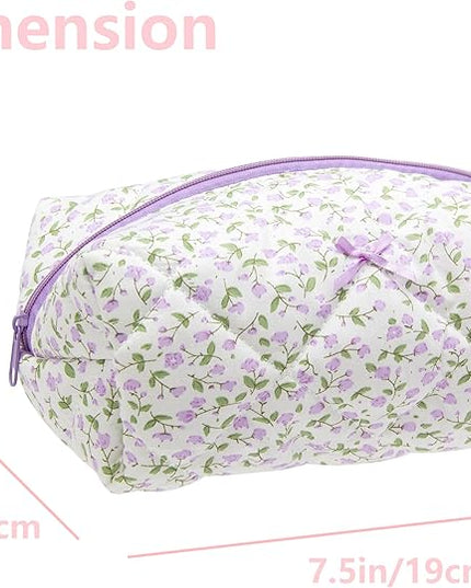 PAZIMIIK Cozy Makeup Bag Travel Cosmetic Bag for Women Soft Toiletry Bag Aesthetic Makeup Organizer Portable Large Zipper Pouch for Skincare Beauty Accessories Brushes Floral Purple