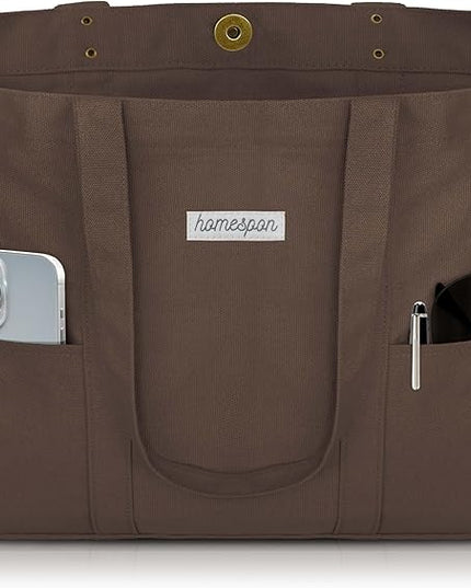HOMESPON Large Canvas Tote Bag for Women Everything Bag with Pockets and Laptop Sleeve