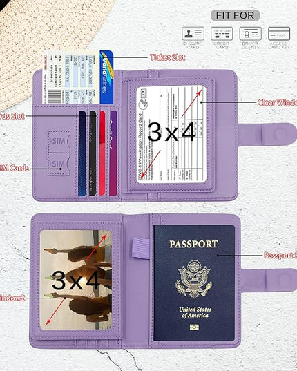 Melsbrinna Rfid Passport Holder for Travel women/Men, Cute Passport Wallet Rfid Blocking Card Slots, Rfid Passport Cover/CaseTravel Wallet, Passport Book Holder (1, Purple)