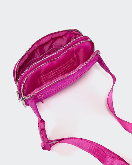 Pander Everywhere Belt Bag for Women, 5 Zipper Pockets Nylon Crossbody Fanny Pack Purse (Grape Purple)