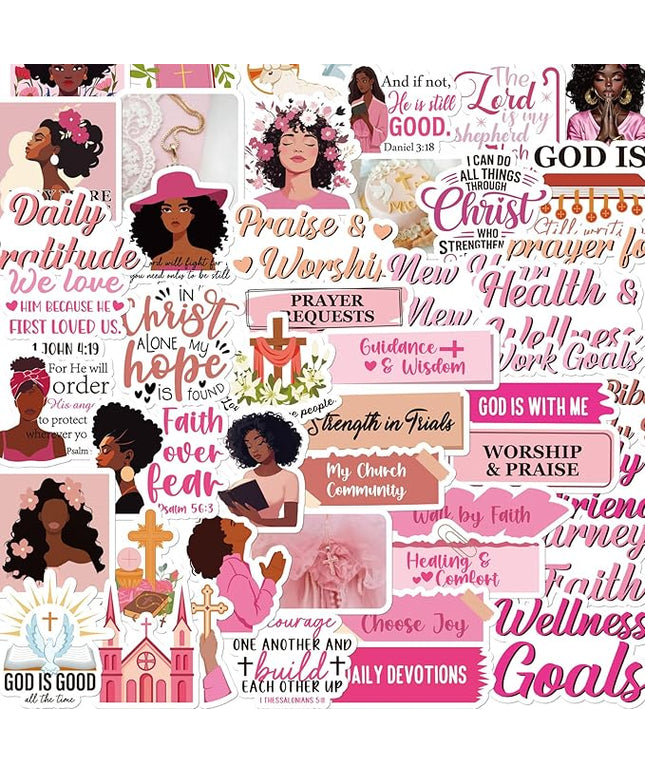 Prayer Board Stickers Supplies - 50 Pcs Black Women Prayer Vision Board Stickers for Women Girl, Inspirational Water Bottle Sticker, Waterproof Vinyl Scrapbook Decals for Laptop Journaling