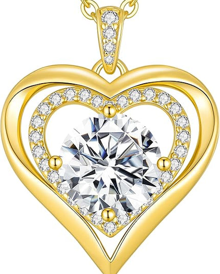 ANDSO Moissanite Heart Pendant Necklaces for Women, 925 Sterling Silver Necklace Engraved with 'I LOVE YOU', Ideal Anniversary Birthday Christmas Jewelry Gifts for Mom Wife Girlfriend Daughter Her