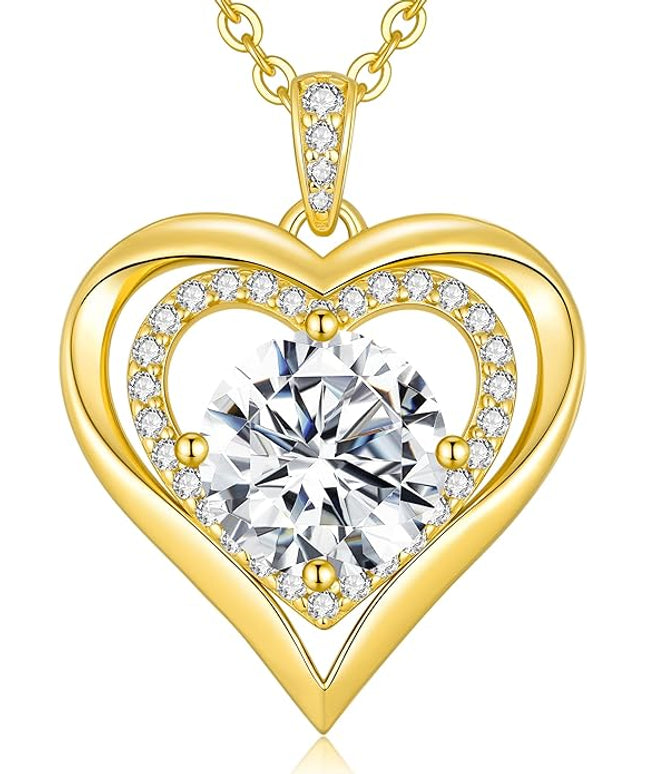 ANDSO Moissanite Heart Pendant Necklaces for Women, 925 Sterling Silver Necklace Engraved with 'I LOVE YOU', Ideal Anniversary Birthday Christmas Jewelry Gifts for Mom Wife Girlfriend Daughter Her
