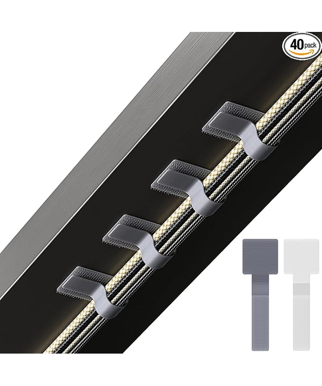 Hook and Loop Cable Ties, Self Adhesive Hook and Loop Cable Straps, Sticky-back Cord Organizer, Cable Clip, Household & Office Essentials, 40Pcs per Pack