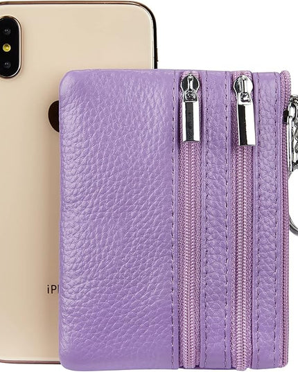 Women's Genuine Leather Coin Purse Mini Pouch Change Wallet with Keychain