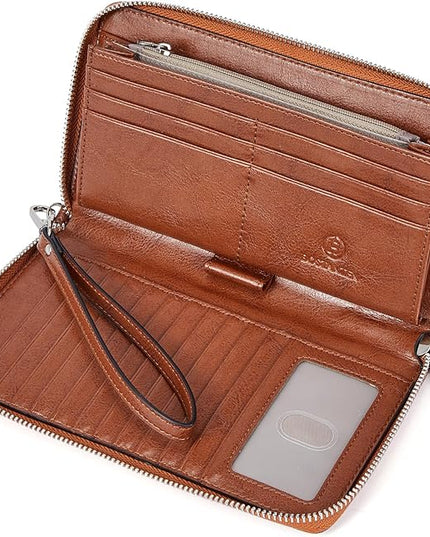 BOSTANTEN Leather Wallet for Women RFID Blocking Zip Around Credit Cards Holder Phone Clutch