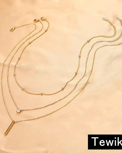 Tewiky Dainty 14k Gold Plated/Silver Cubic Zirconia Necklaces for Women, Simple CZ Jewelry Necklaces Trendy Gifts