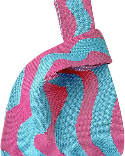 Women's Wrist Knot Tote Bag Small Crochet Wristlet Handbag Aesthetic Cute Knit Purse (Very Small Size)