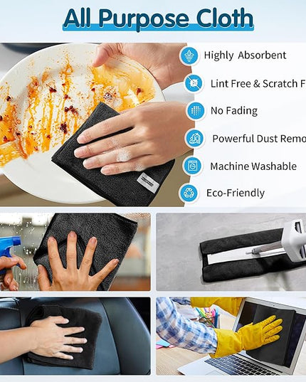 FIXSMITH Black Microfiber Cleaning Cloth -Pack of 8, Highly Absorbent Cleaning Rags, 16"X12" All Purpose Cleaning Towels for Housekeeping, Kitchen, Car, Lint Free and Reusable Microfiber Towels