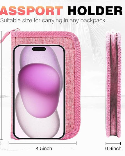 Single Passport Holder for Travel, RFID Travel Document Organizer for Women Waterproof Passport Wallet Men Portable Case for Cards, Boarding Pass, ID, Money, Tickets with Zipper