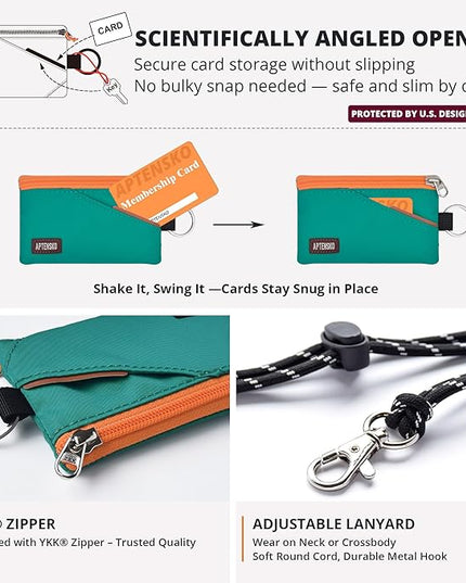 RFID Travel Wallet with Adjustable Lanyard-Zipper Small Wallet with ID Card Holder, Keychain for women&men-Minimalist Slim Waterproof Nylon case for ID, Cash, Key (Turquoise)