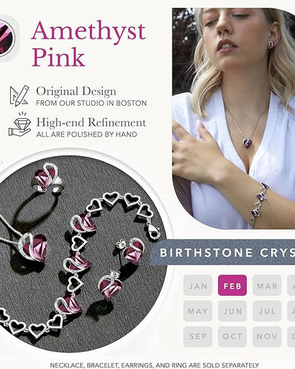 Leafael Infinity Love Heart Link Bracelets, Birthstone or Healing Stone Crystal Bracelet for Women, Silver Tone Jewelry Gifts for Her, 7-inch Chain and 2-inch Extender