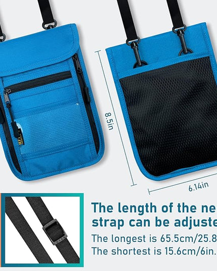 sundee Travel Neck Wallet with Double Zippers, RFID Blocking Passport Holder with Adjustable Neck Strap for Men and Women to Keep Cash, Credit Cards and Travel Documents Safe - Lake Blue